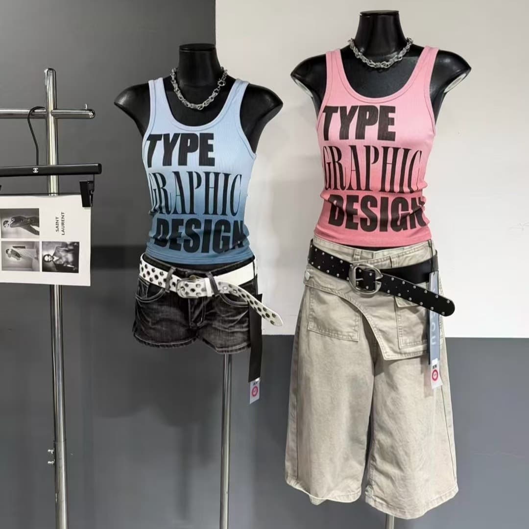 차가운 핫걸 그라데이션 알파벳 조끼 2026 아모이 ins 트렌디 패션 펑크 록 개성 한일 ootd 다크 f 이미지 5