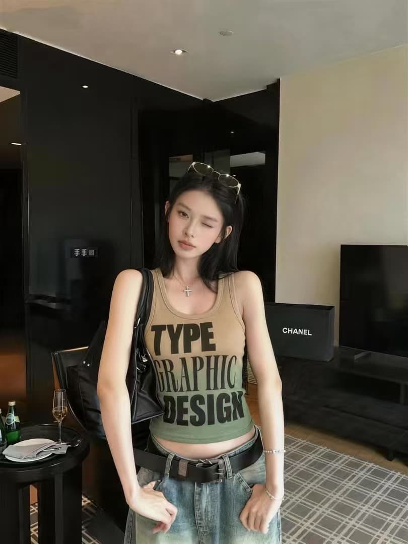 차가운 핫걸 그라데이션 알파벳 조끼 2026 아모이 ins 트렌디 패션 펑크 록 개성 한일 ootd 다크 f 상세 이미지 5