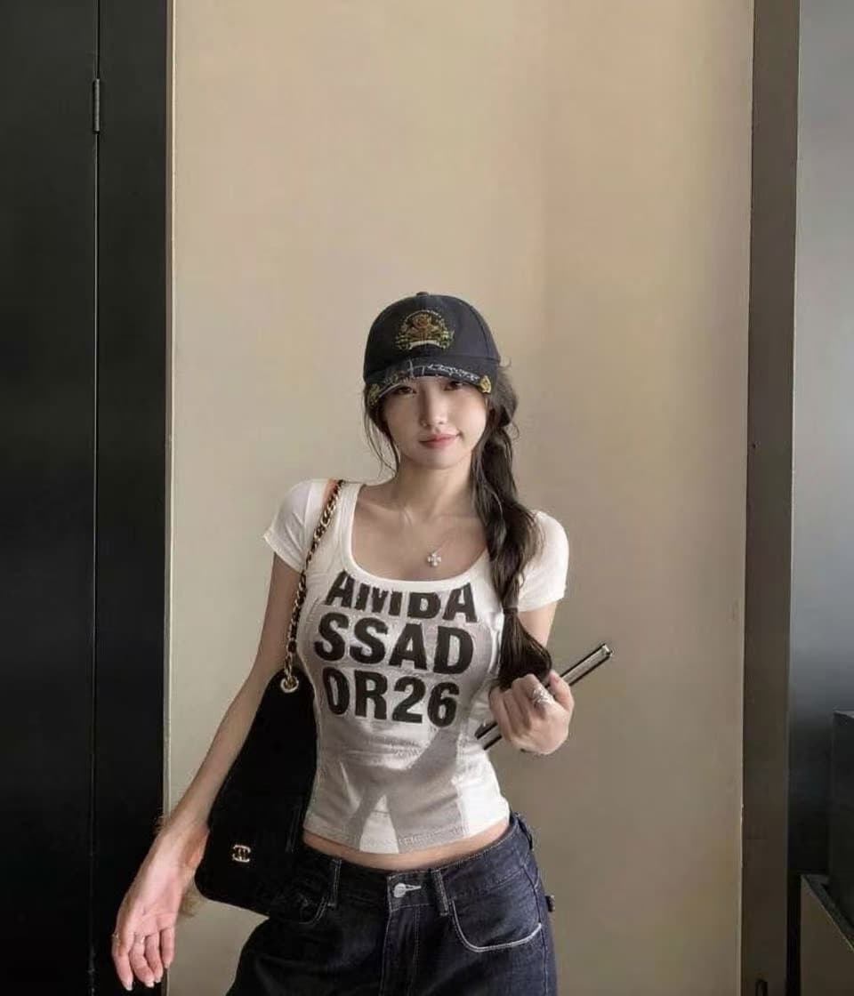 차가운 핫걸 대 u 칼라 프린트 순면 티셔츠 2026 봄 아모이 ins 트렌디 한일 ootd 펑크 록 다크 시간 s 상세 이미지 2