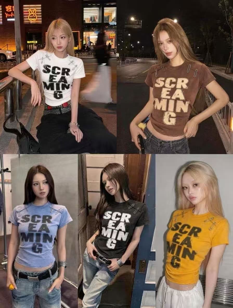 차가운 핫걸 워시 물 마 오래된 금속 버클 2026 가을 아모이 ins 트렌디 한일 ootd 다크 짧은 t 펑크 록 바람의 소리 이미지 4