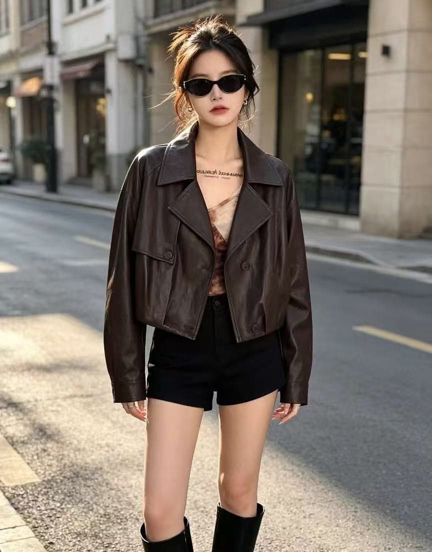 2026 가을 겨울 새로운 차가운 핫걸 한일 ootd 쇼트 스타일 pu 오토바이 여성 가죽 재킷 재킷 록 펑크 다크 insk 상세 이미지 5