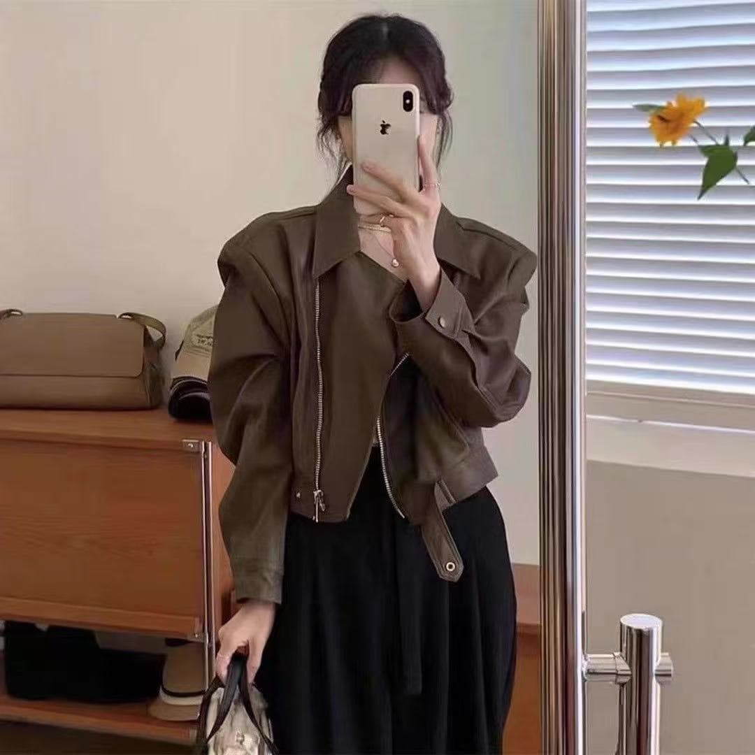 오토바이 여성 측면 지퍼 pu 쇼트 스타일 가죽 재킷 재킷 2026 가을 겨울 새로운 ins 트렌디 개성 록 펑크 다크 otd 이미지 4