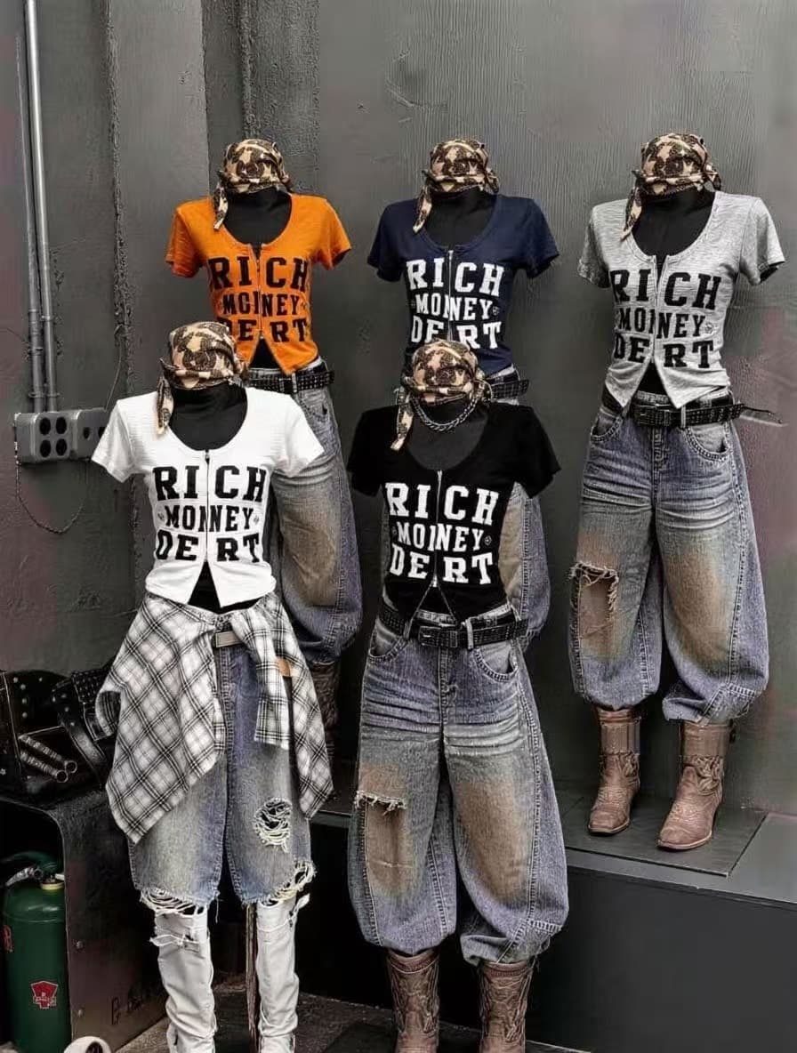 차가운 핫걸 더블 지퍼 알파벳 프린트 한일 ootd 아메리칸 거리 바람 2026 아모이 ins 트렌디 펑크 다크 k 이미지 2