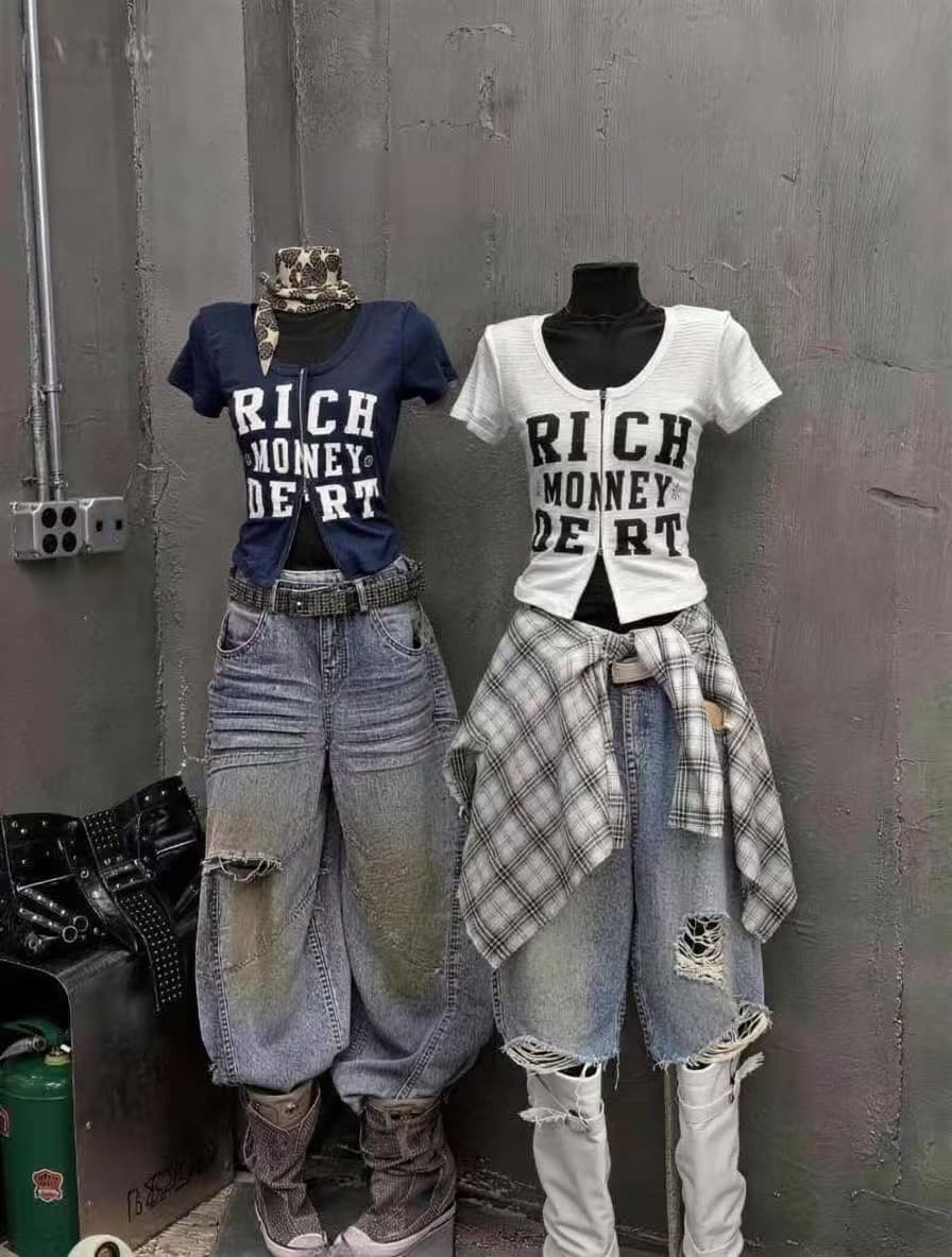 차가운 핫걸 더블 지퍼 알파벳 프린트 한일 ootd 아메리칸 거리 바람 2026 아모이 ins 트렌디 펑크 다크 k 상세 이미지 3