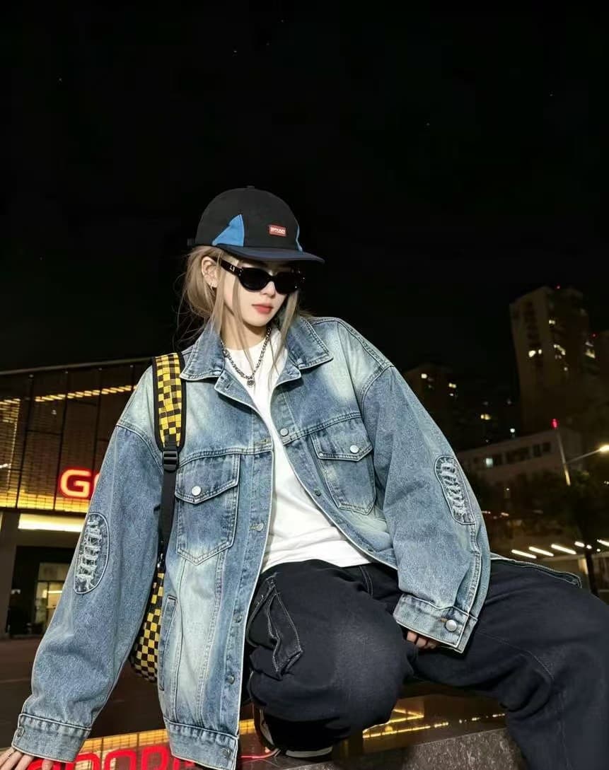 차가운 핫걸 데님 워시 물 길다 재킷 2026 가을 겨울 새로운 ins 트렌디 패션 한일 ootd 아메리칸 거리 찢어진 부분 k 이미지 4