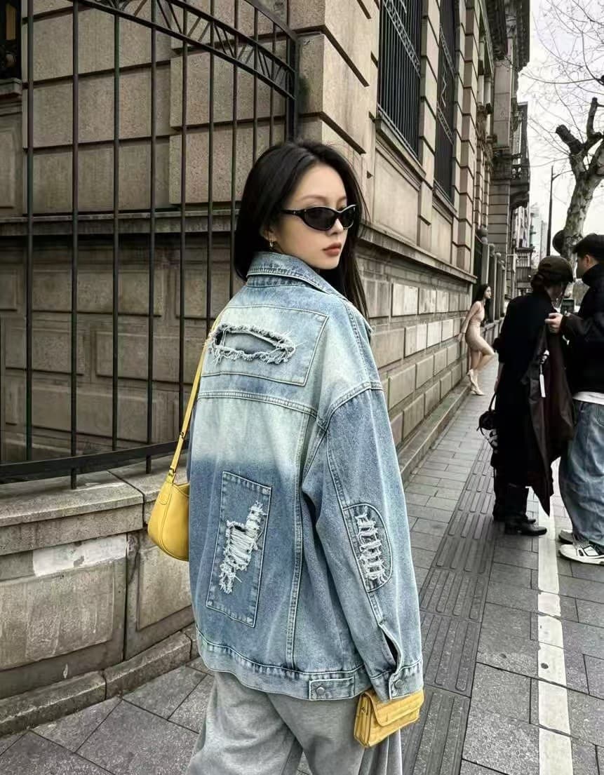 차가운 핫걸 데님 워시 물 길다 재킷 2026 가을 겨울 새로운 ins 트렌디 패션 한일 ootd 아메리칸 거리 찢어진 부분 k 상세 이미지 5