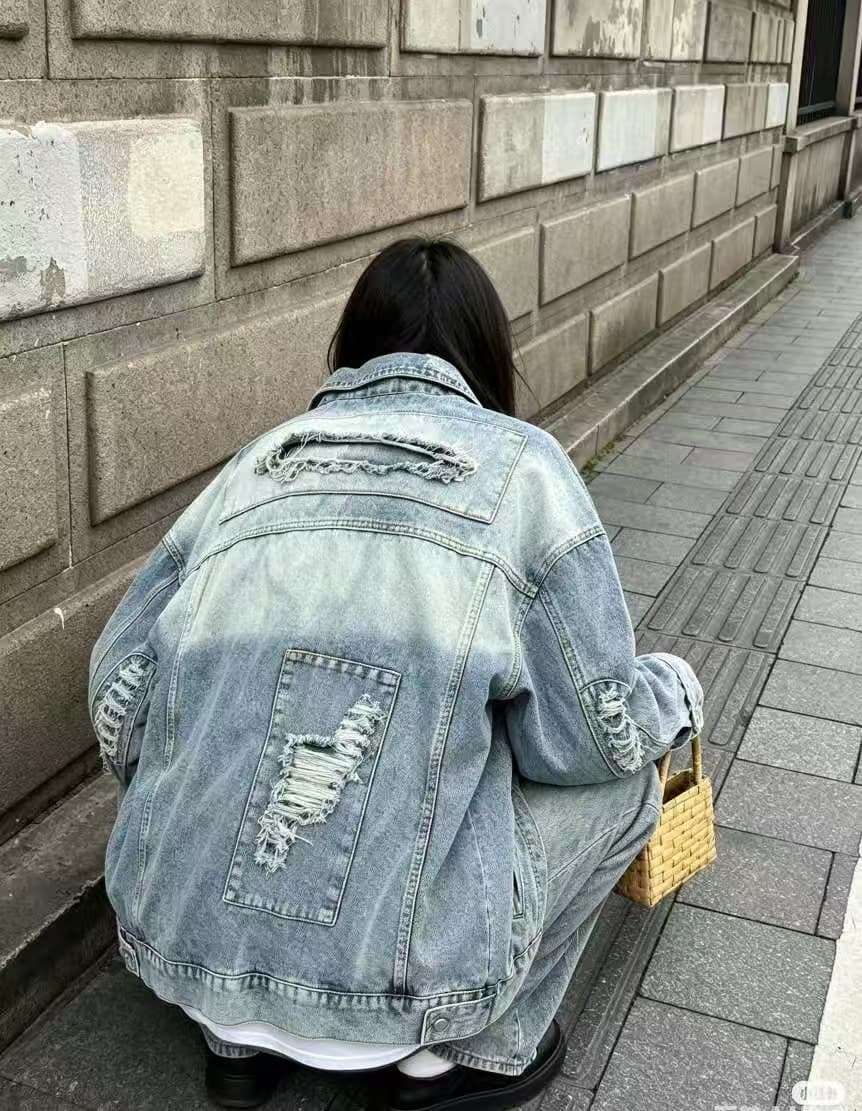 차가운 핫걸 데님 워시 물 길다 재킷 2026 가을 겨울 새로운 ins 트렌디 패션 한일 ootd 아메리칸 거리 찢어진 부분 k 상세 이미지 6
