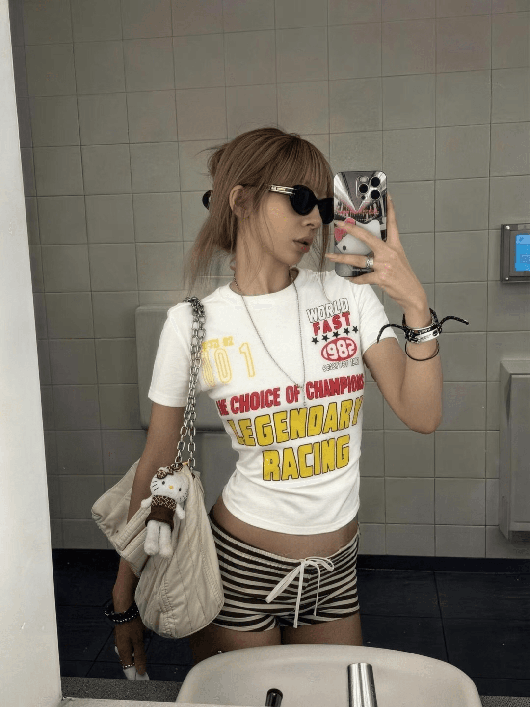 차가운 핫걸 2026 아모이 오토바이 여성 순면 티셔츠 프린트 알파벳 ins 트렌디 한일 ootd 펑크 록 다크 상세 이미지 3