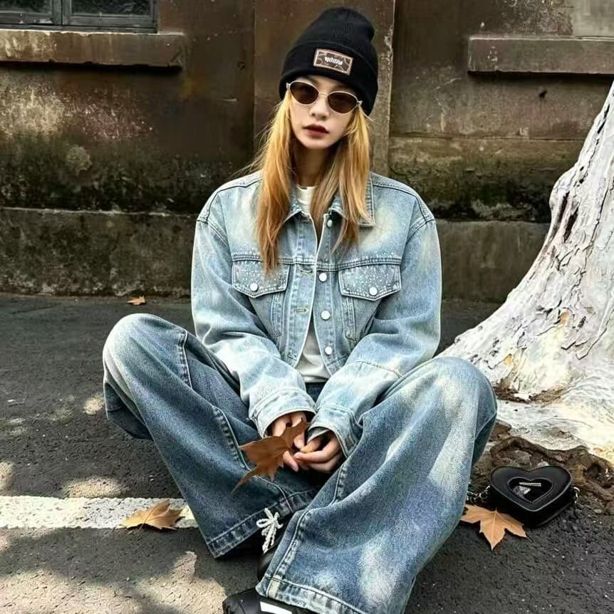 차가운 핫걸 워시 물 데님 쇼트 스타일 재킷 2026 가을 겨울 새로운 ins 트렌디 한일 ootd 천년기 바람 록 다크 k 이미지 5