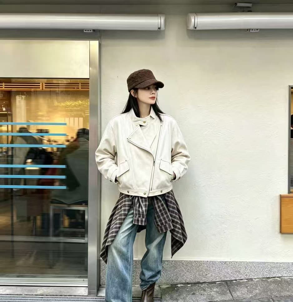 차가운 핫걸 비스듬한 지퍼 사슴 가죽 재킷 2026 가을 겨울 새로운 ins 트렌디 한일 ootd 패션 다용도 출퇴근 천년기 f 이미지 3