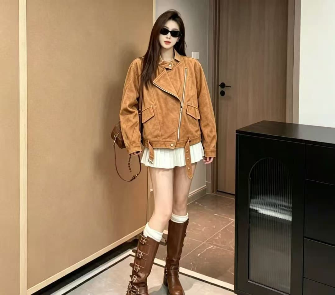 차가운 핫걸 비스듬한 지퍼 사슴 가죽 재킷 2026 가을 겨울 새로운 ins 트렌디 한일 ootd 패션 다용도 출퇴근 천년기 f 상세 이미지 8