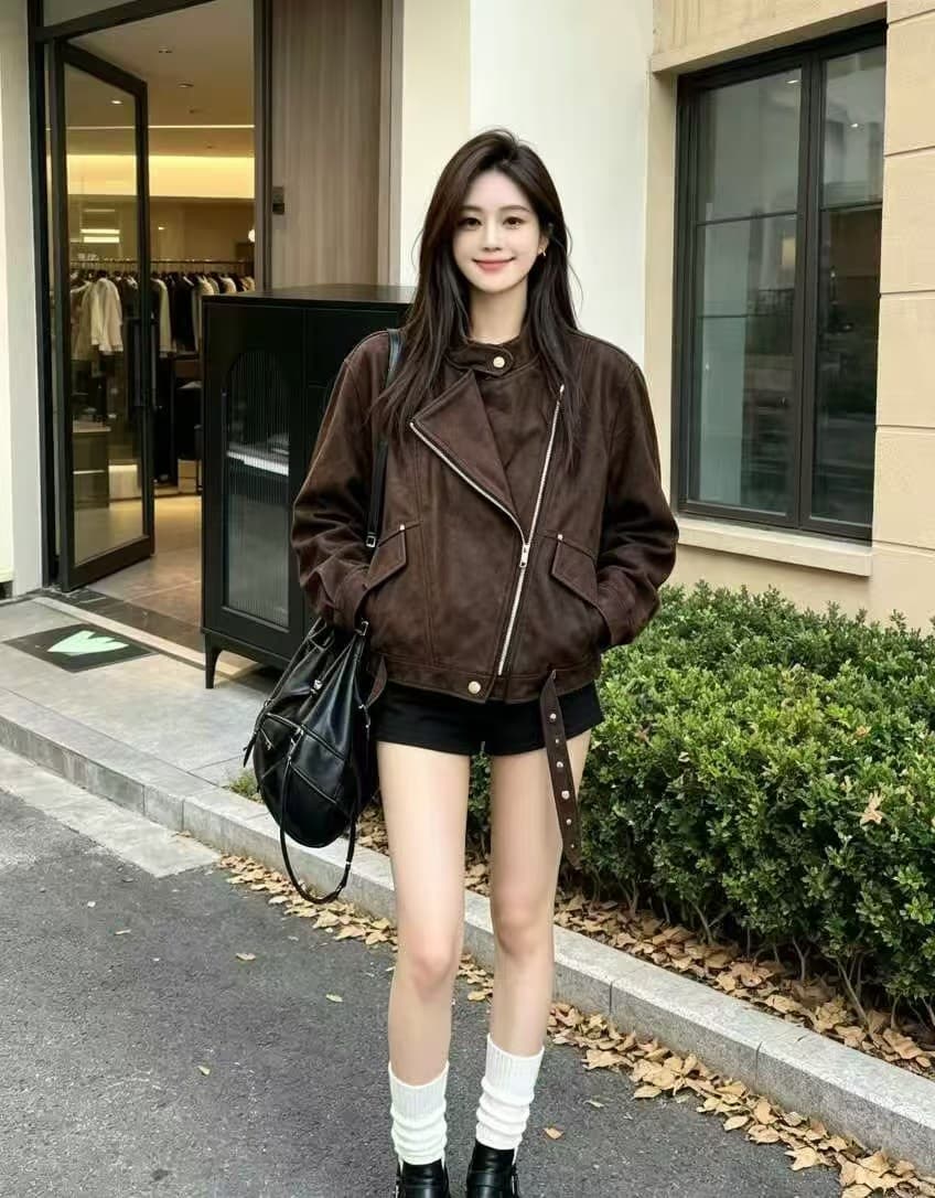 차가운 핫걸 비스듬한 지퍼 사슴 가죽 재킷 2026 가을 겨울 새로운 ins 트렌디 한일 ootd 패션 다용도 출퇴근 천년기 f 상세 이미지 9