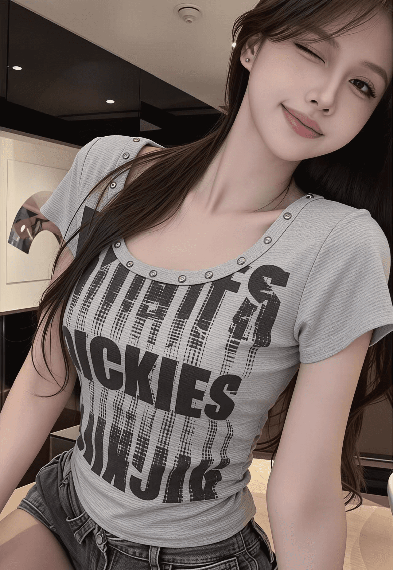 9 차가운 핫걸 아메리칸 레트로 디자인 징 몸매 가꾸기 한일 ootd2026 아모이 ins 트렌디 금속 다크 t 상세 이미지 7