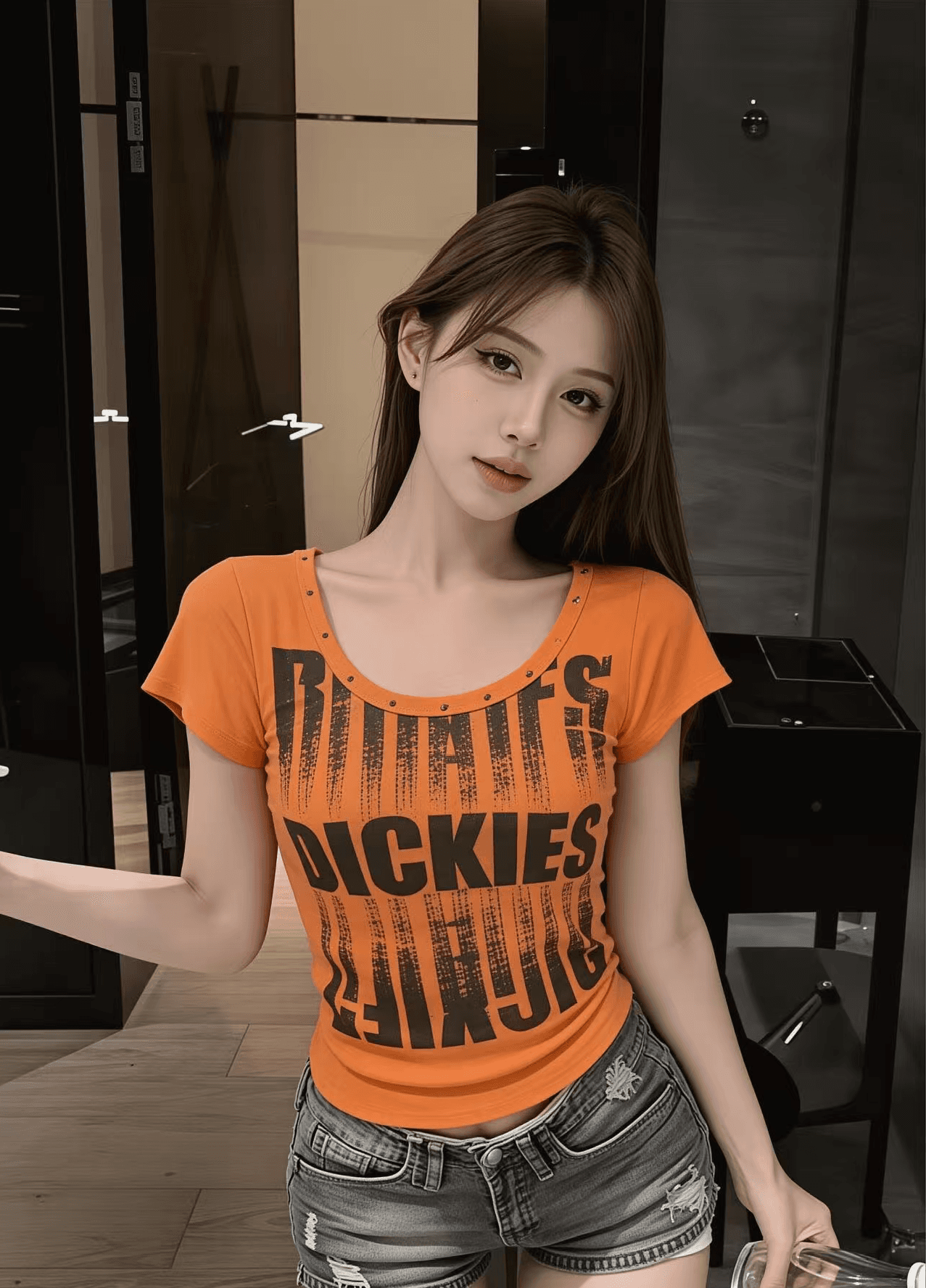 9 차가운 핫걸 아메리칸 레트로 디자인 징 몸매 가꾸기 한일 ootd2026 아모이 ins 트렌디 금속 다크 t 상세 이미지 8