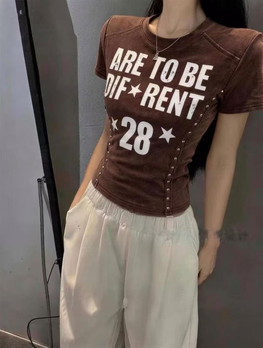 차가운 핫걸 징 알파벳 워시 물 데님 순면 2026 아모이 ins 트렌디 펑크 한일 ootd 다크 록 t 상세 이미지 4