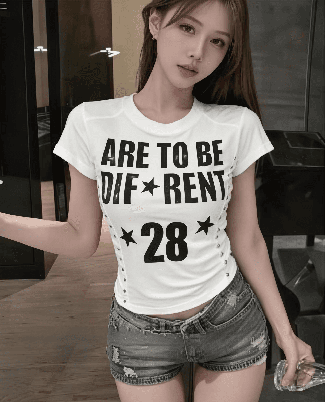 차가운 핫걸 징 알파벳 워시 물 데님 순면 2026 아모이 ins 트렌디 펑크 한일 ootd 다크 록 t 상세 이미지 6