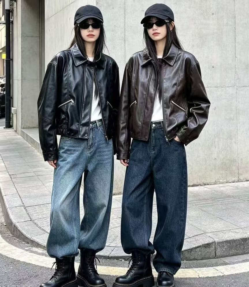 차가운 핫걸 PU 가죽 외투 오토바이 여성 2026 가을 겨울 새로운 한일 ootd 패션 in 트렌디 펑크 다크 록 상세 이미지 2
