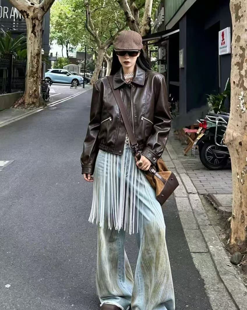 차가운 핫걸 PU 가죽 외투 오토바이 여성 2026 가을 겨울 새로운 한일 ootd 패션 in 트렌디 펑크 다크 록 상세 이미지 3
