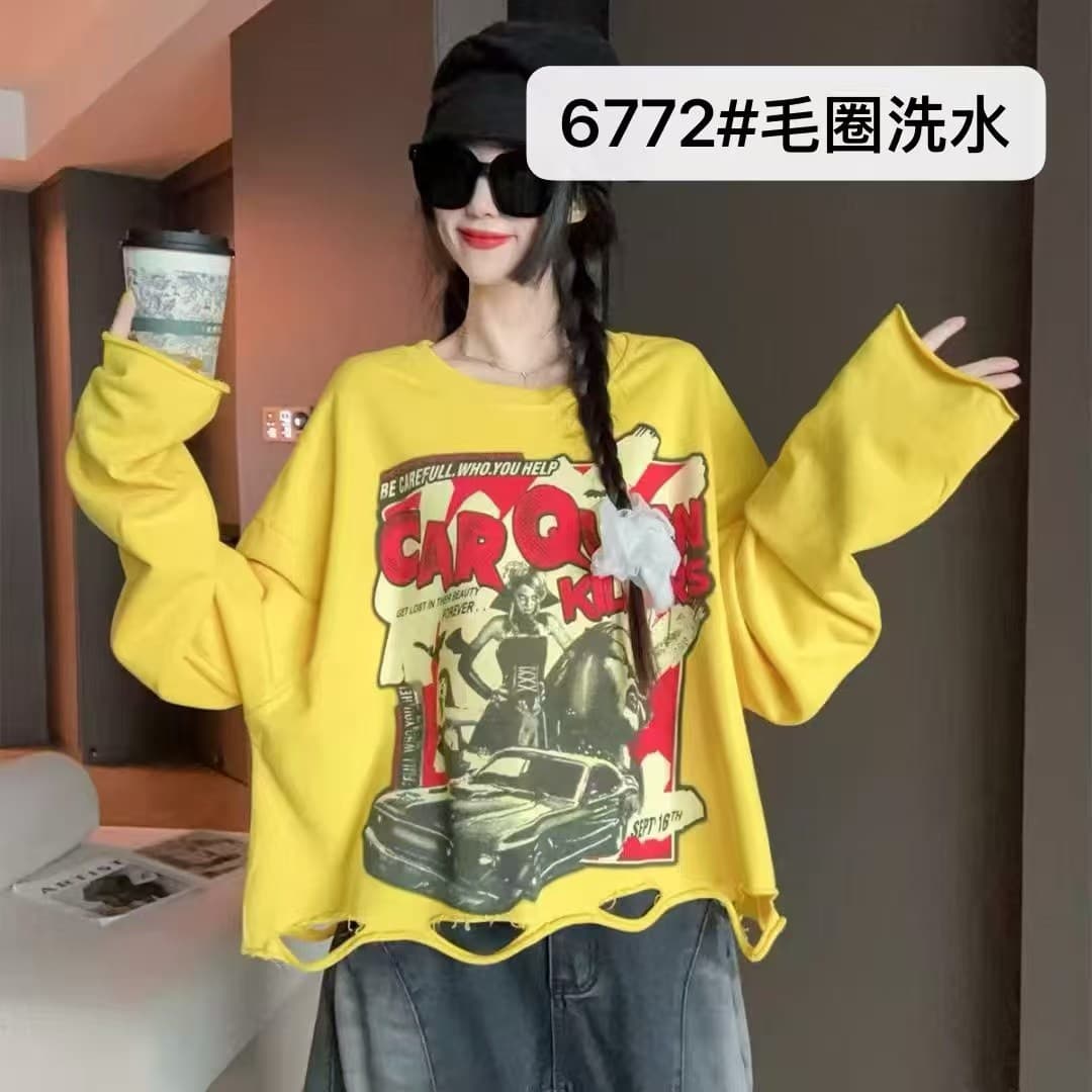 차가운 핫걸 워시 물 찢어진 부분 2026 가을 겨울 새로운 ins 트렌디 다크 록 아메리칸 거리 한일 ootd 긴 소매 티셔츠 친구 상세 이미지 6