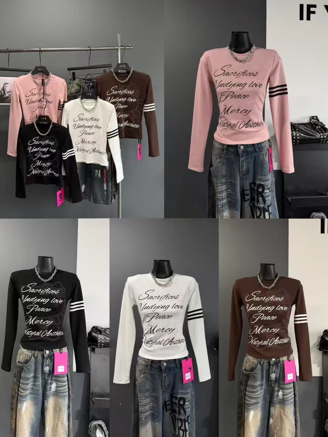 차가운 핫걸 알파벳 프린트 세 개의 고리 2026 가을 겨울 새로운 ins 트렌디 패션 개성 한일 ootd 연령 감소 슬림해 보이는 화이트 t 상세 이미지 2