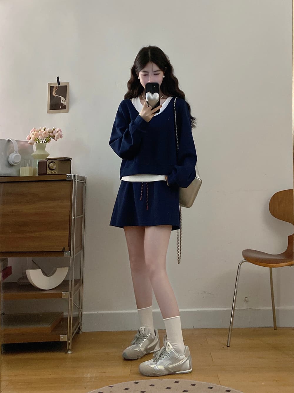 실사 2026 가을 새로운 빅 사이즈 캐주얼 패션 운동 후드티 긴팔 조끼 반신 스커트 3종 세트 상세 이미지 10