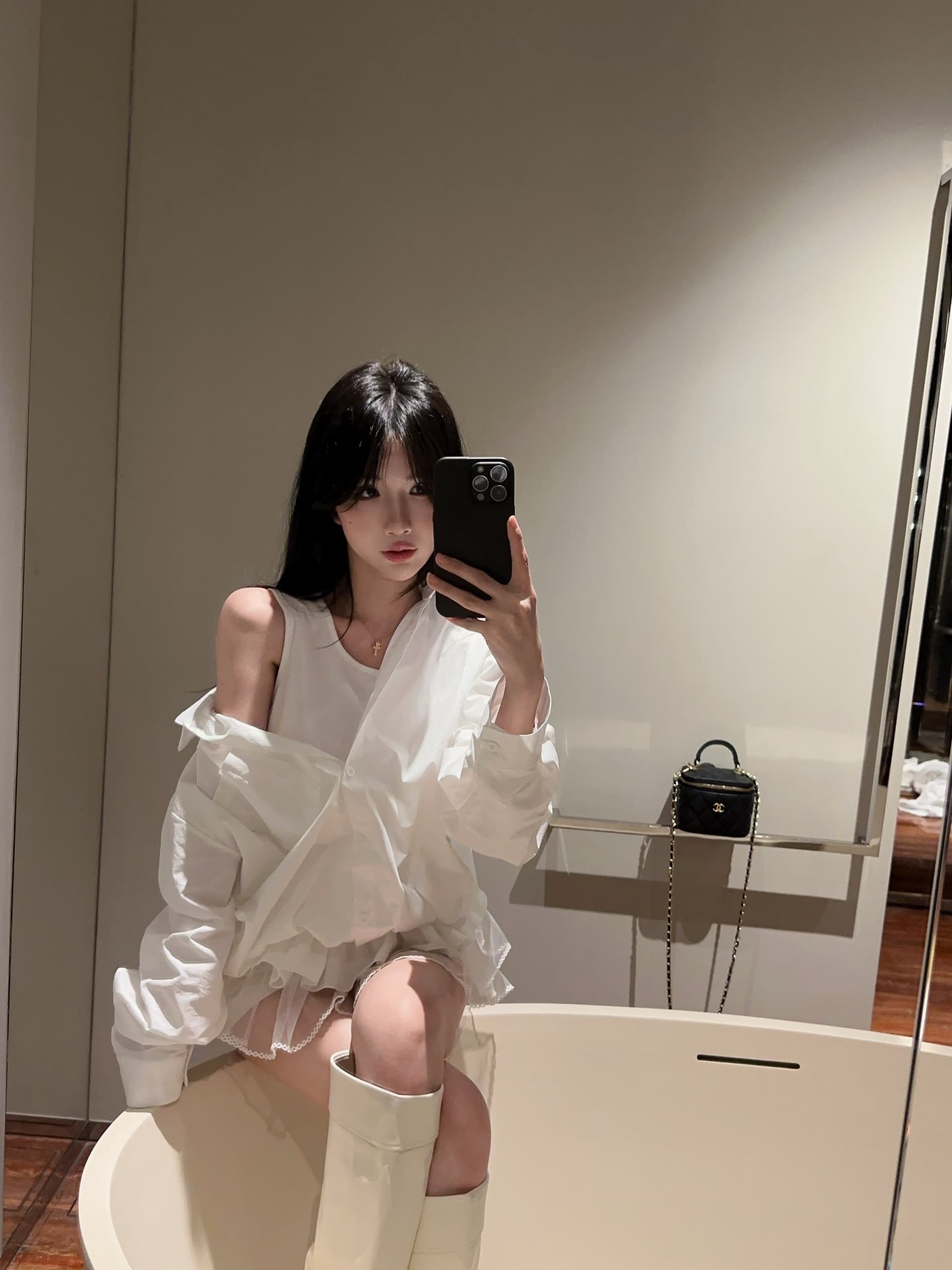 실사 순수한 욕망 바람 망사 레이스 조끼 페이크 레이어드 셔츠 고급 허리 수축 루즈핏 맨위 이미지 2