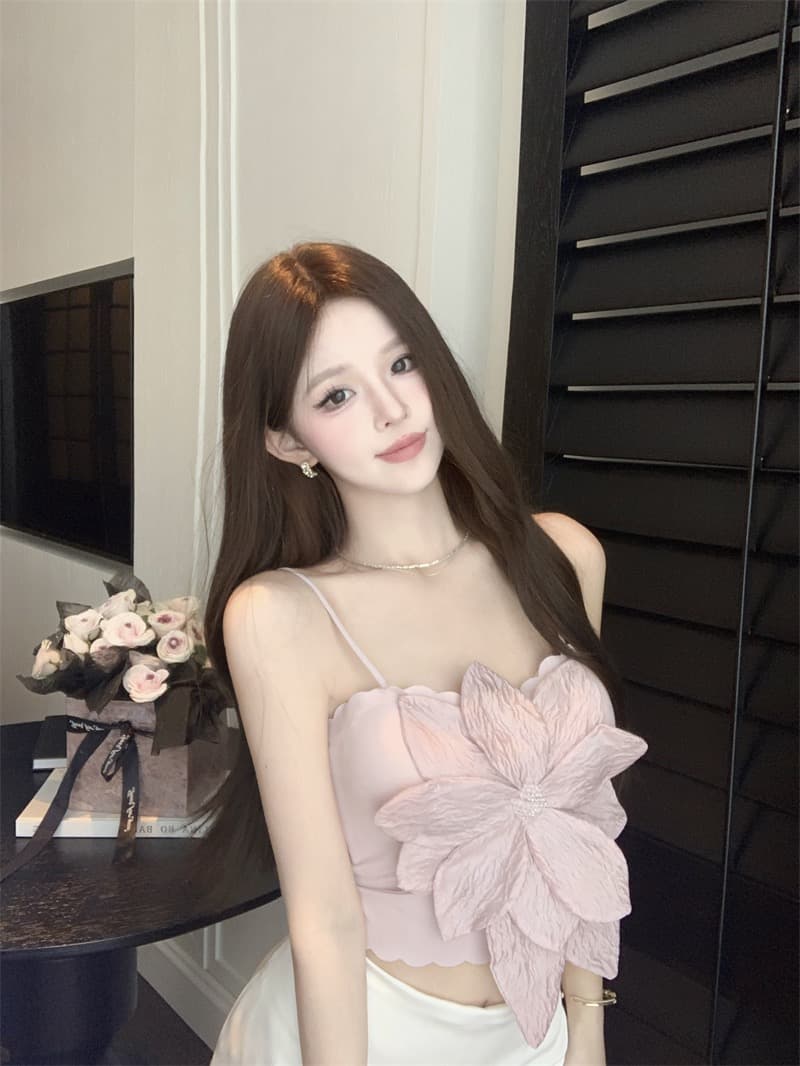 실사 3 차원 꽃 튜브탑 캐미솔 외출용 벨트 가슴 패드 상세 이미지 4