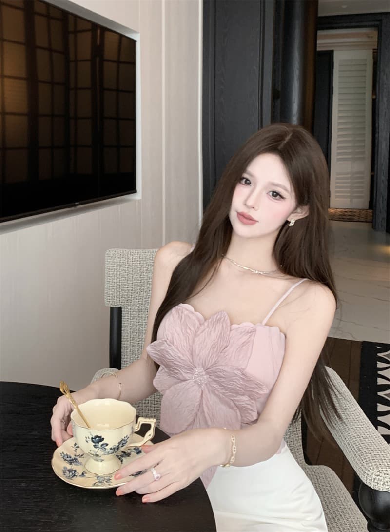 실사 3 차원 꽃 튜브탑 캐미솔 외출용 벨트 가슴 패드 상세 이미지 10