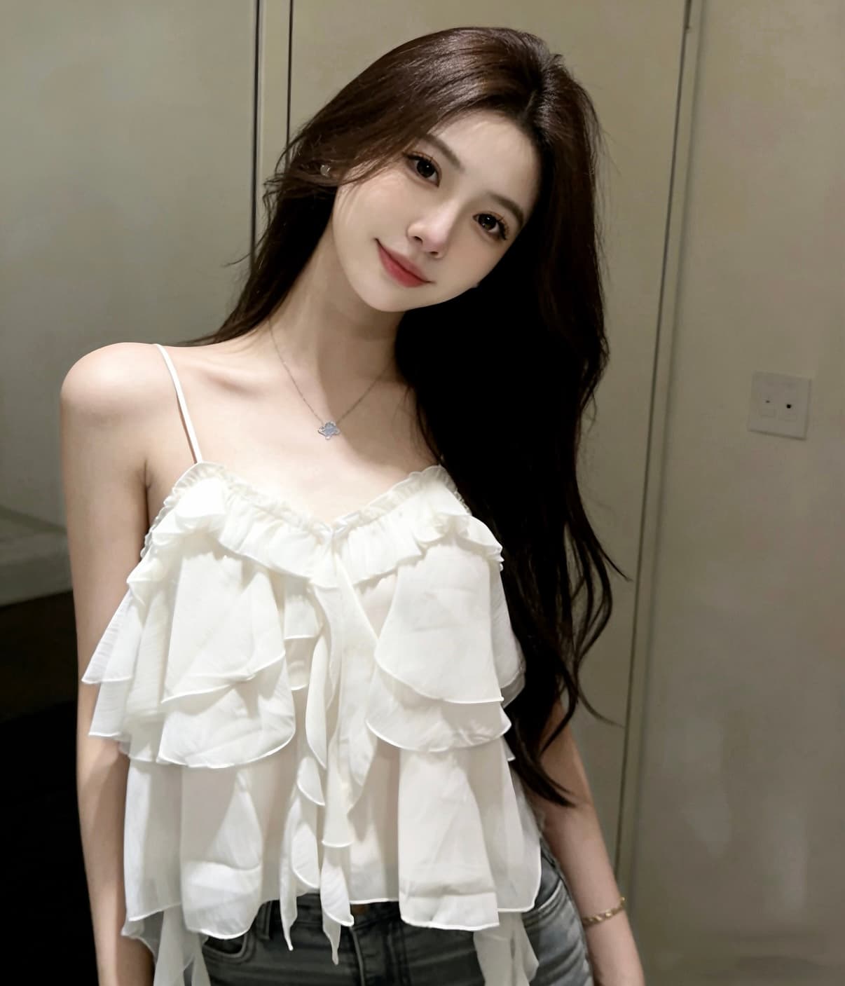 실사 슬립 불규칙 쉬폰 블라우스 디자인 센스 품격 술 맨위 이미지 3