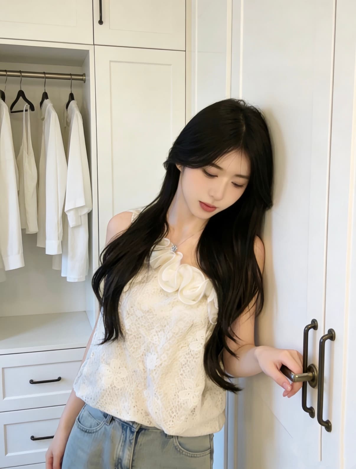 실사 한 부서 고급 센스 3 차원 꽃 비스듬한 어깨 민소매 달콤함 연령 감소 고유 한 Chic 레이스 작은 셔츠 상세 이미지 2