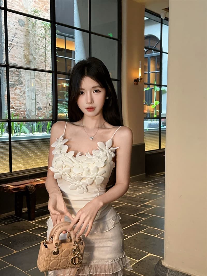 실사 프랑스식 순수한 욕망 섹시함 3 차원 꽃 캐미솔 외출용 인사이드 가져 가라. 몸매 가꾸기 핫걸 켜기 상세 이미지 5