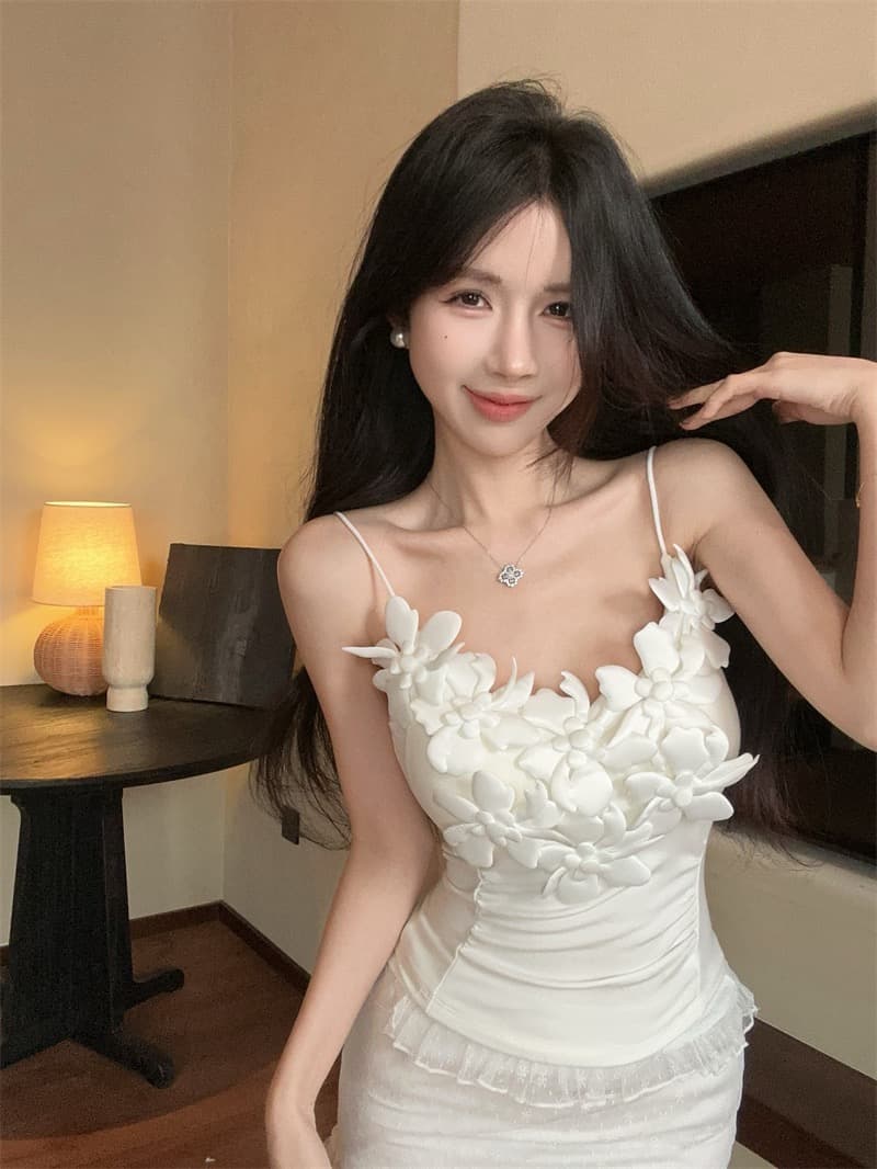 실사 프랑스식 순수한 욕망 섹시함 3 차원 꽃 캐미솔 외출용 인사이드 가져 가라. 몸매 가꾸기 핫걸 켜기 상세 이미지 8