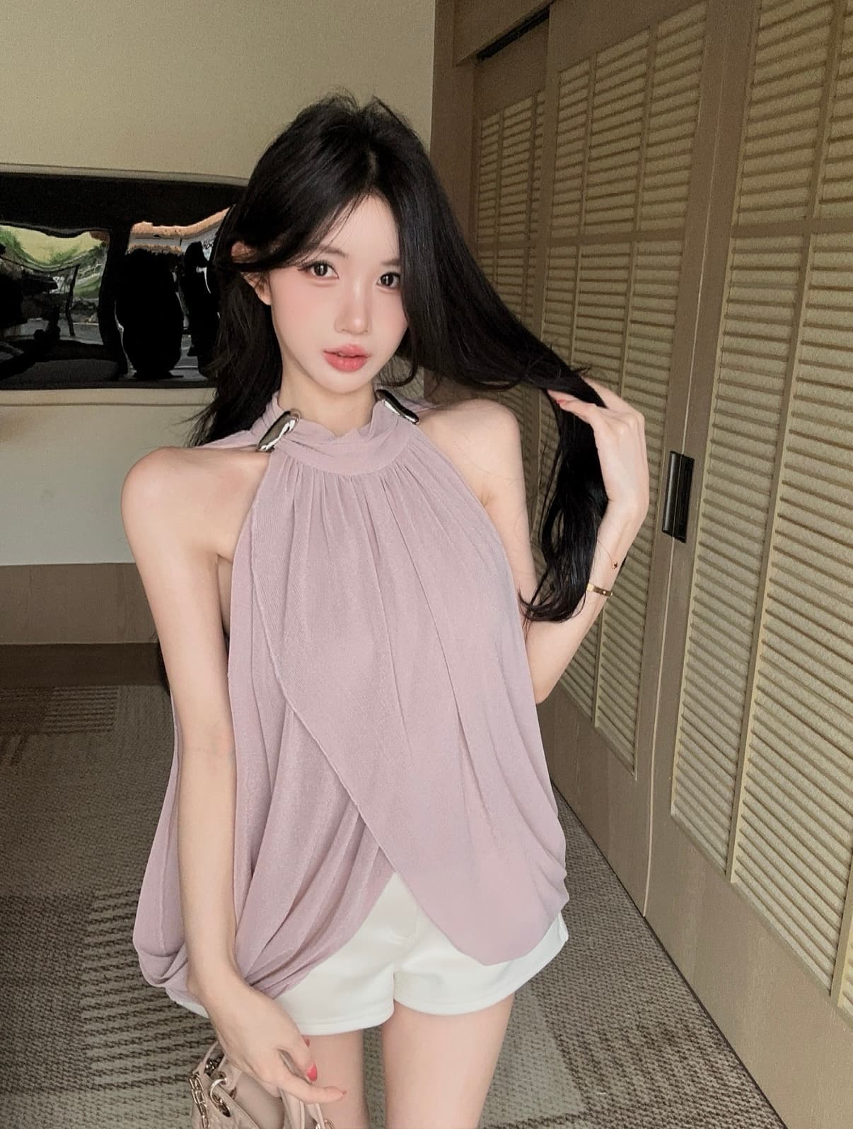 실사 고급 센스 프랑스식 민소매 캐미솔 여름 쇼트 스타일 외출용 몸매 가꾸기 핫걸 섹시함 품격 맨위 상세 이미지 7