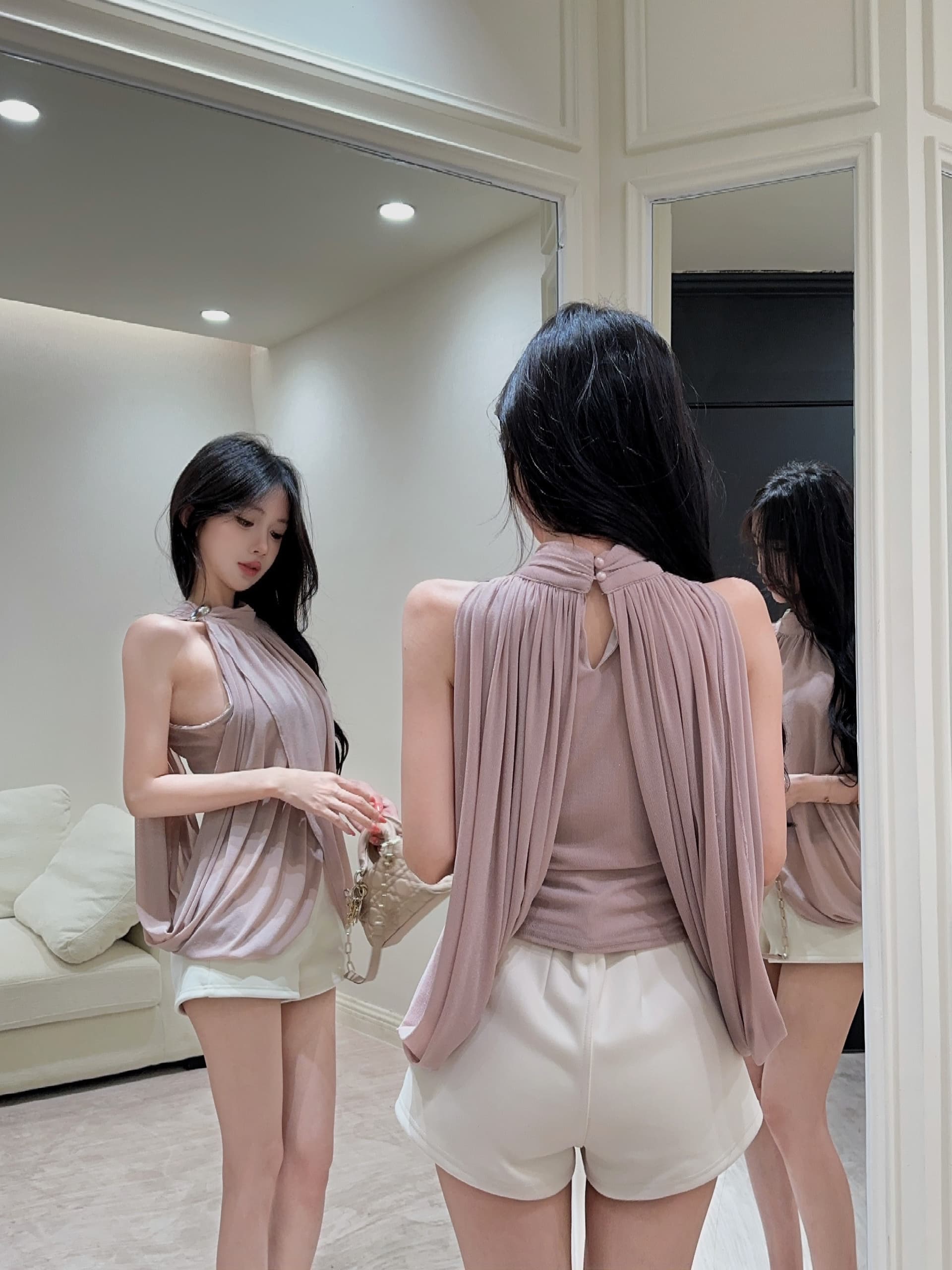실사 고급 센스 프랑스식 민소매 캐미솔 여름 쇼트 스타일 외출용 몸매 가꾸기 핫걸 섹시함 품격 맨위 상세 이미지 11