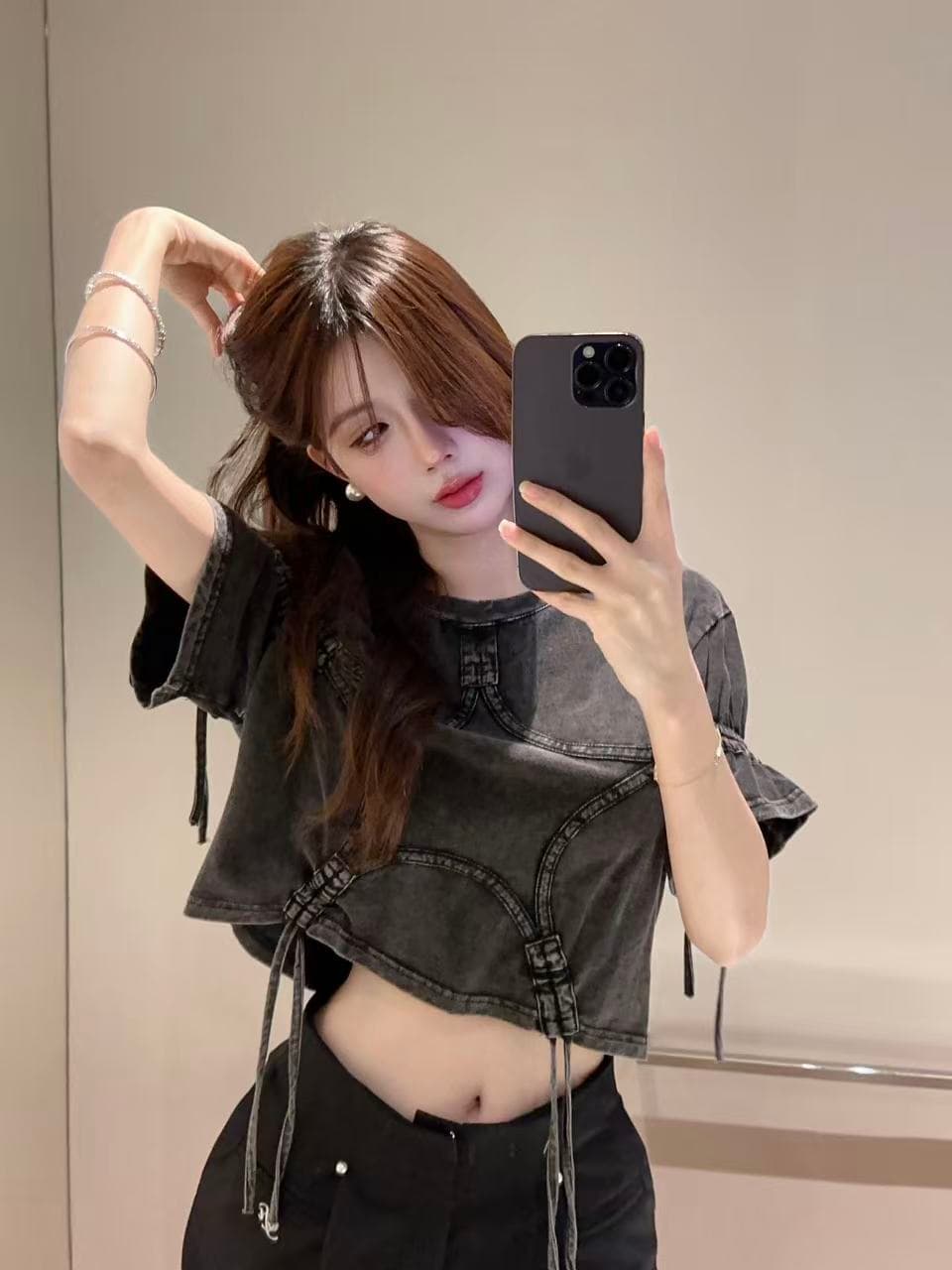 실사 워시 물 마 오래된 레트로 스타일 반팔 티셔츠 여성 핫걸 디자인 센스 펌프 로프 맨위 트렌디 상세 이미지 9