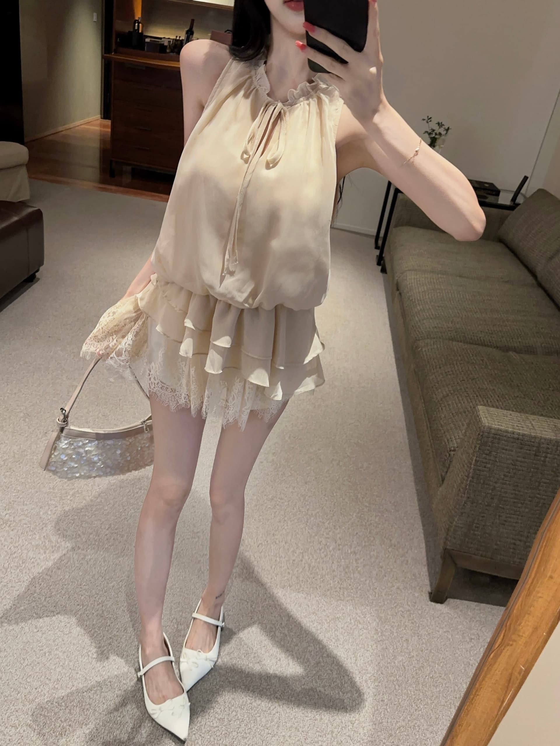 실사 프랑스식 낭만주의 레이스업 프릴 패치워크 레이스 조끼 작은 셔츠 여성 셔츠 상세 이미지 10
