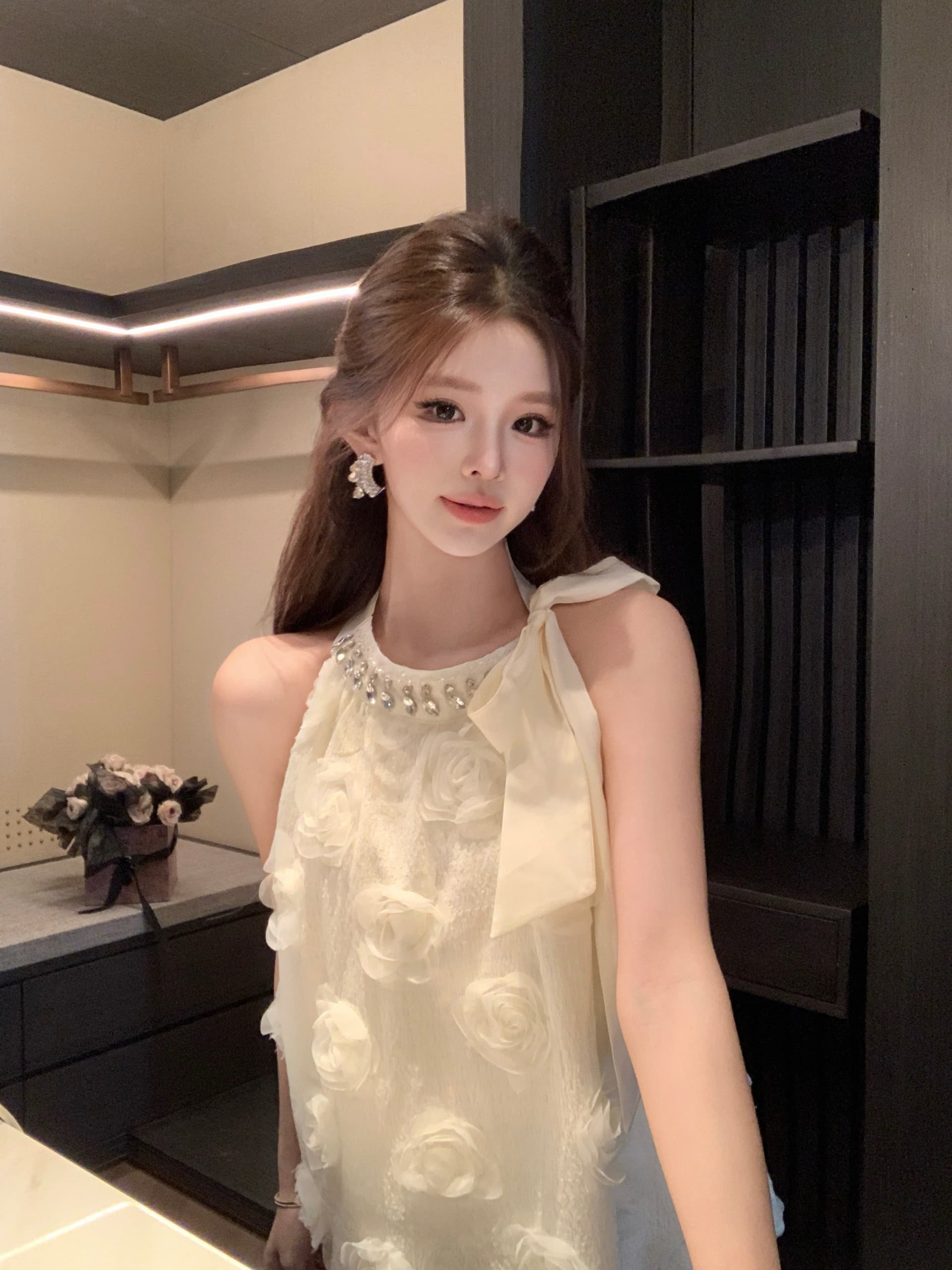 실사 프랑스식 3 차원 꽃 무거운 작업 벨트 훈련 행침 목 조끼 여성 레이스업 나비 매듭 인형 셔츠 민소매 맨위 상세 이미지 5