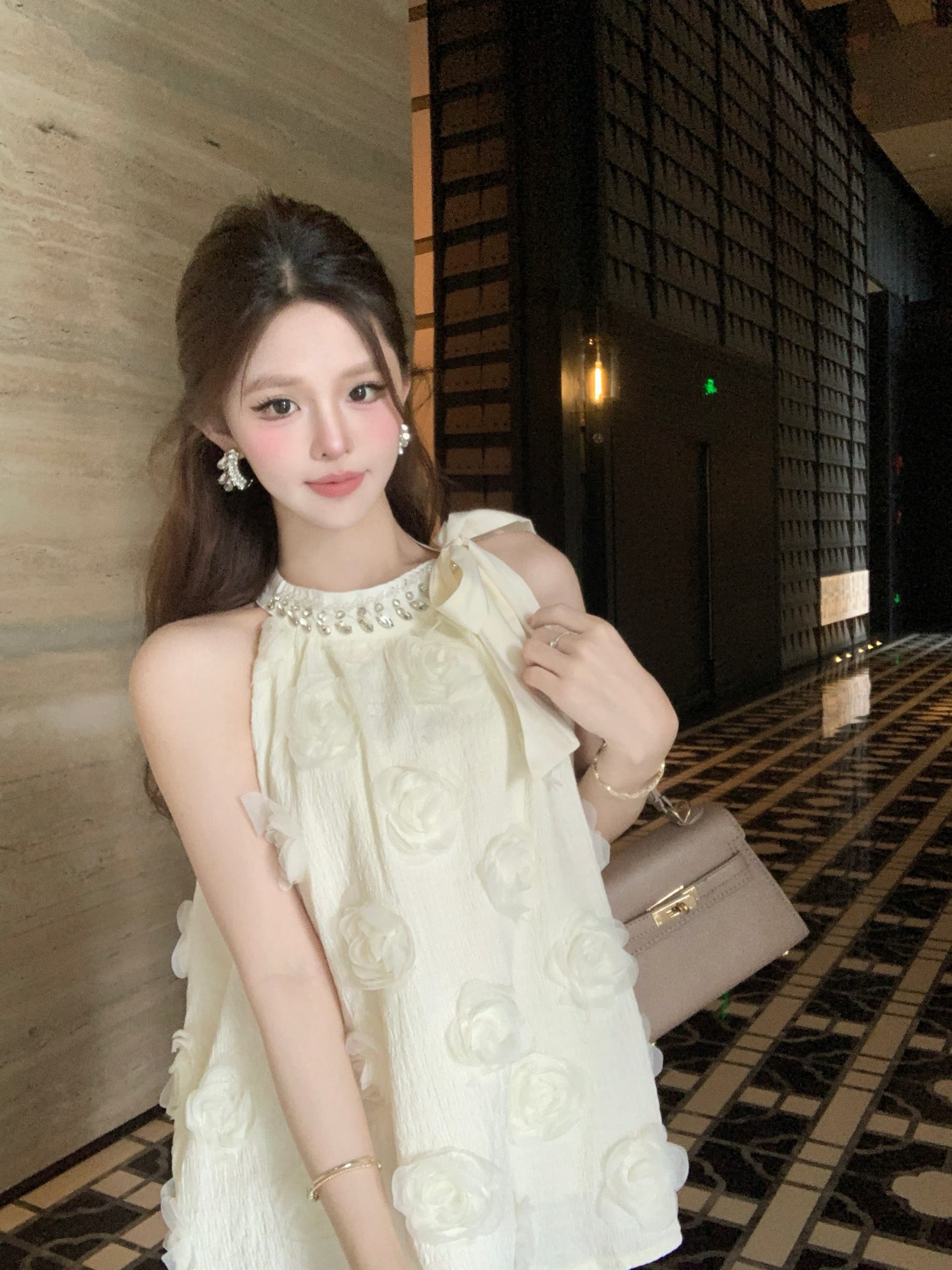 실사 프랑스식 3 차원 꽃 무거운 작업 벨트 훈련 행침 목 조끼 여성 레이스업 나비 매듭 인형 셔츠 민소매 맨위 상세 이미지 6