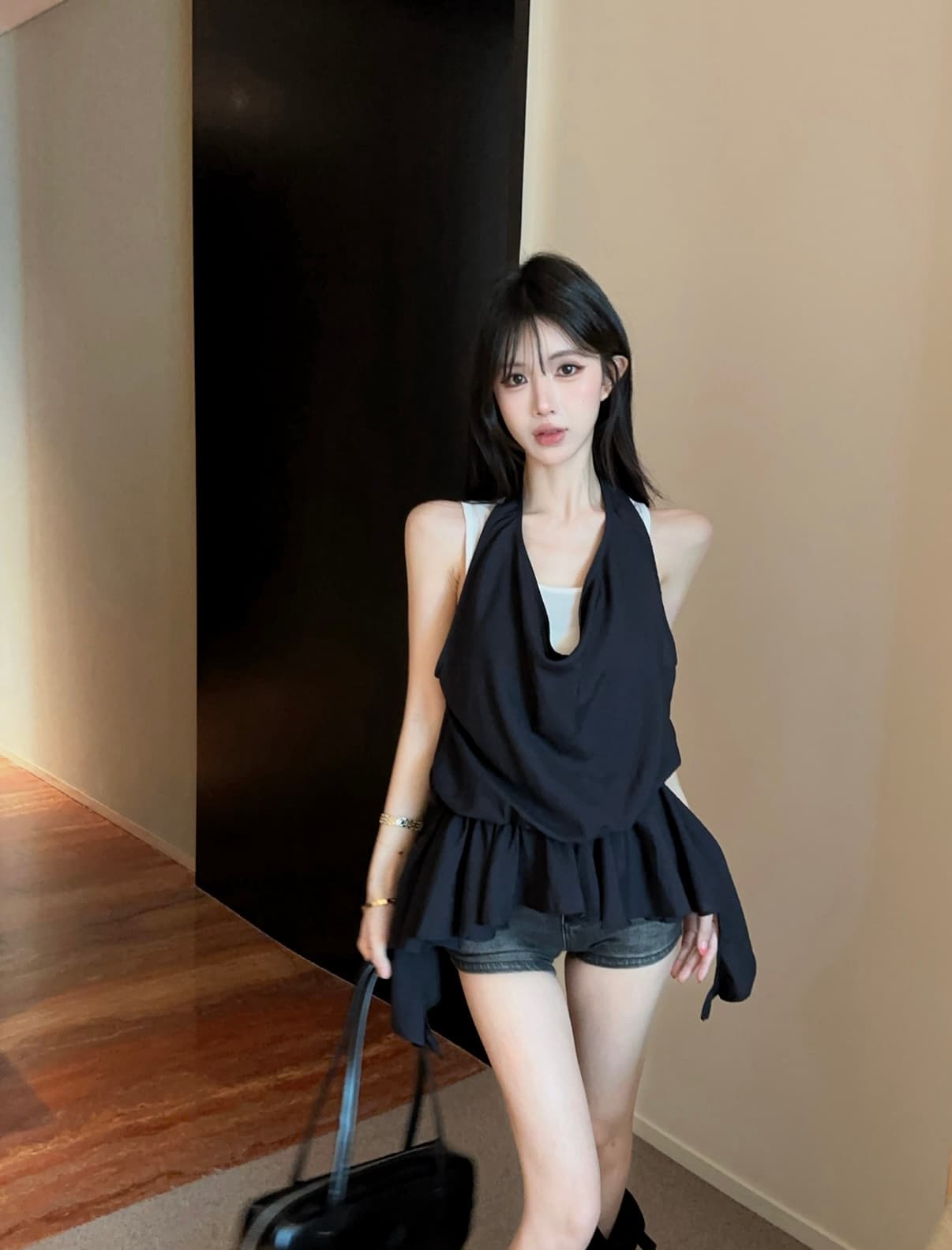 실사 행침 목 페이크 레이어드 민소매 조끼 티셔츠 여성 여름 새로운 외국 가스 불규칙 허리 수축 슬림해 보이는 맨위 상세 이미지 2