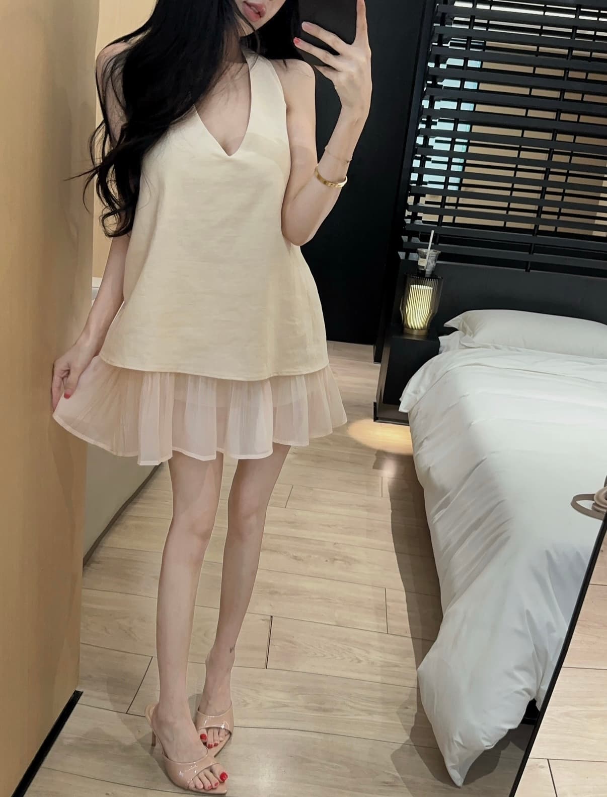 실사 디자인 센스 한 부서 밑단 패치워크 치마 조끼 작은 셔츠 상세 이미지 7