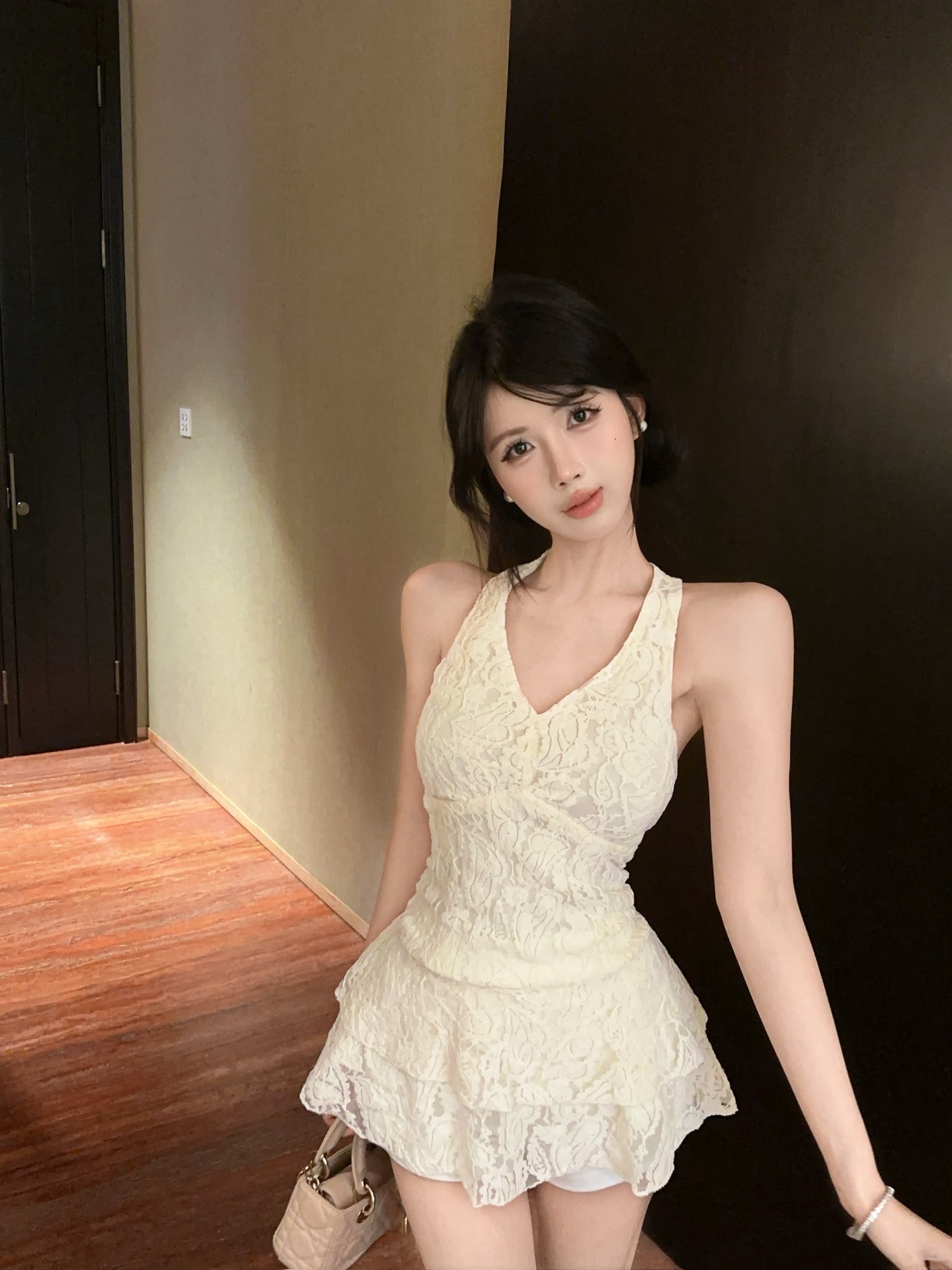 실사 행침 목 레이스 캐미솔 여름 순수한 욕망 핫걸 섹시함 V넥 튜브탑 작은 맨위 고유 한 아름다운 이미지 3
