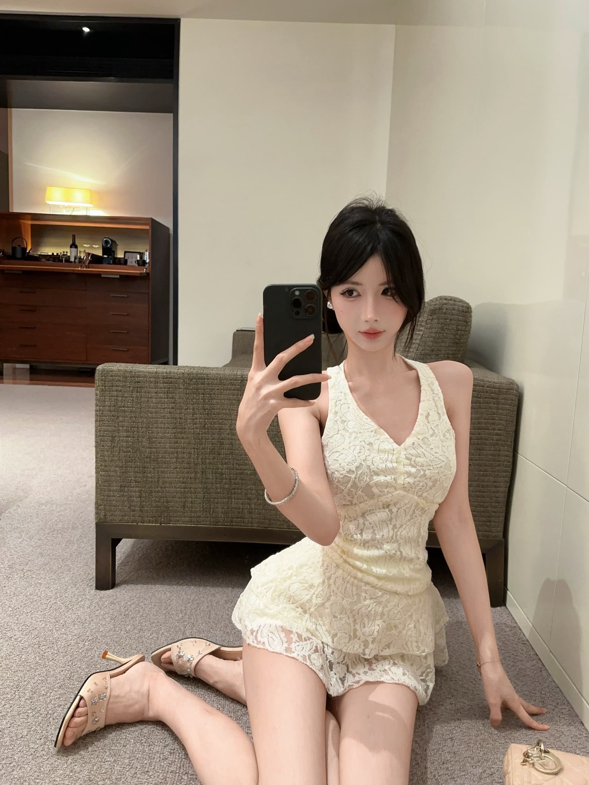 실사 행침 목 레이스 캐미솔 여름 순수한 욕망 핫걸 섹시함 V넥 튜브탑 작은 맨위 고유 한 아름다운 이미지 4
