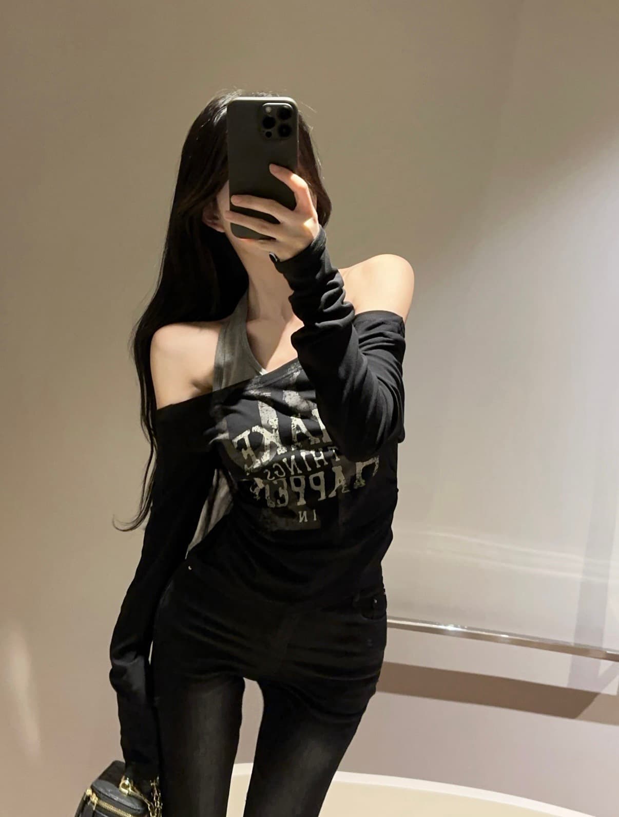 실사 순수한 욕망 달콤한 핫걸 프린트 불규칙 행침 목 기본 셔츠 페이크 레이어드 긴팔 맨위 상세 이미지 6