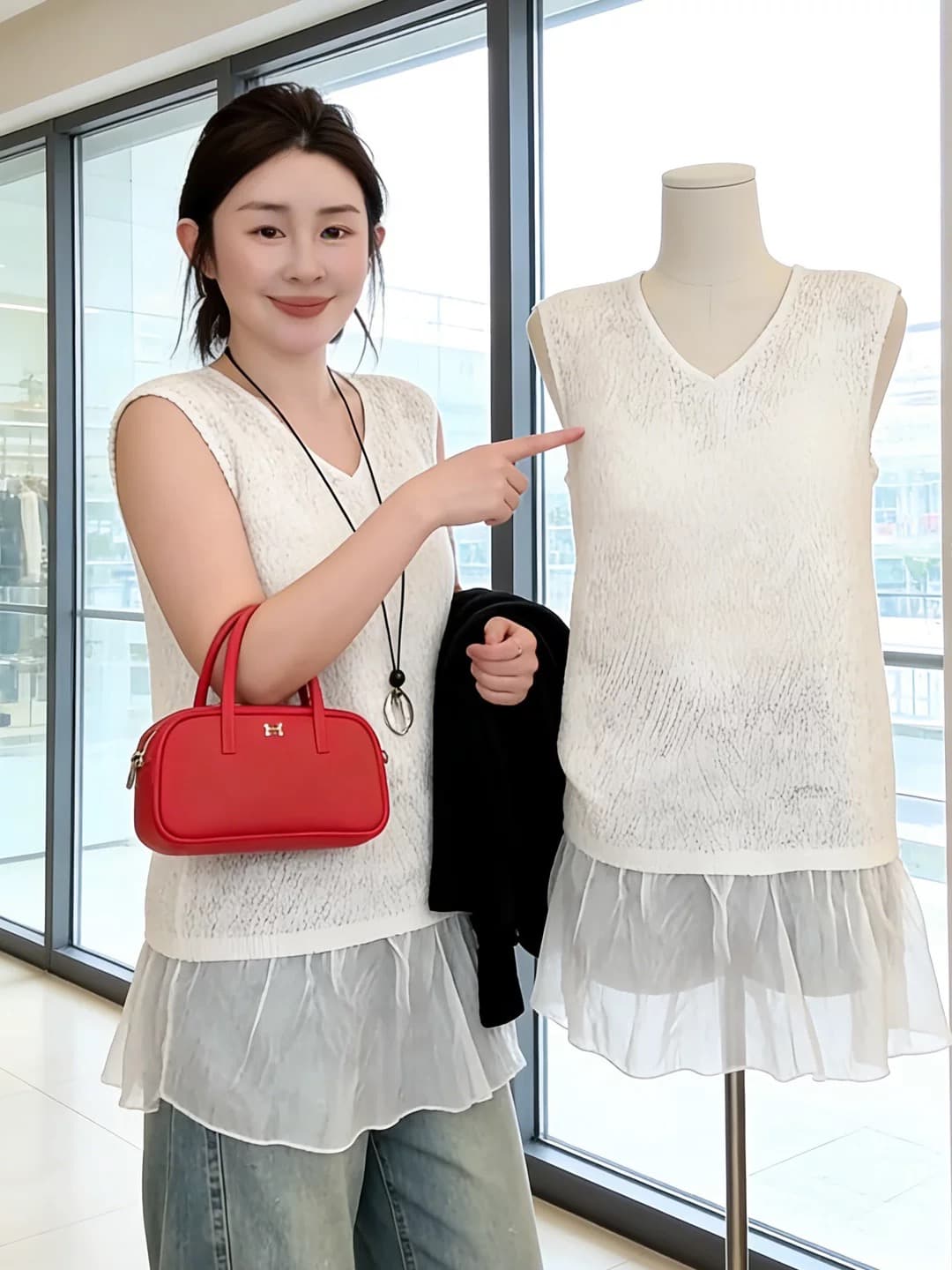 빅 사이즈 작은 대중 루즈핏 외출용 스택 착용 맨위 여성 여름 지방 mm 슬림해 보이는 디자인 센스 레이스 민소매 캐미솔 이미지 2