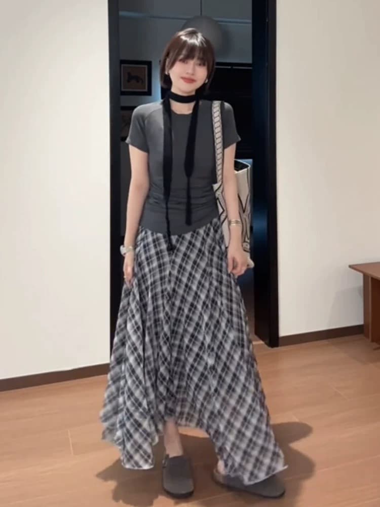 마이크로 지방 mm 오래된 돈 바람 여성 여름 빅 사이즈 도루 센스 우아한 슬림해 보이는 다용도 길다 치마