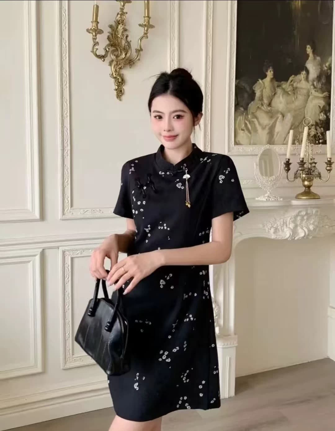 빅 사이즈 지방 mm 새로운 중식 반팔 드레스 여름 허리 수축 Chic A라인 스커트 이미지 4