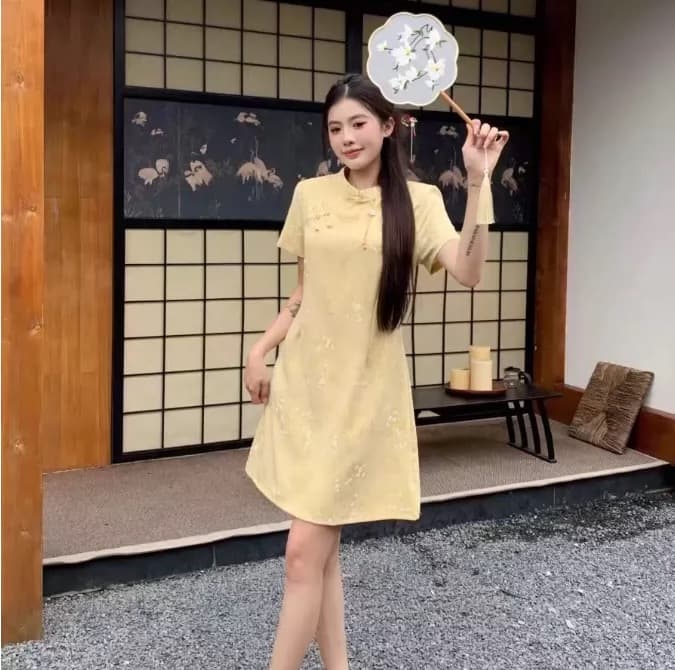 빅 사이즈 지방 mm 새로운 중식 반팔 드레스 여름 허리 수축 Chic A라인 스커트 이미지 2
