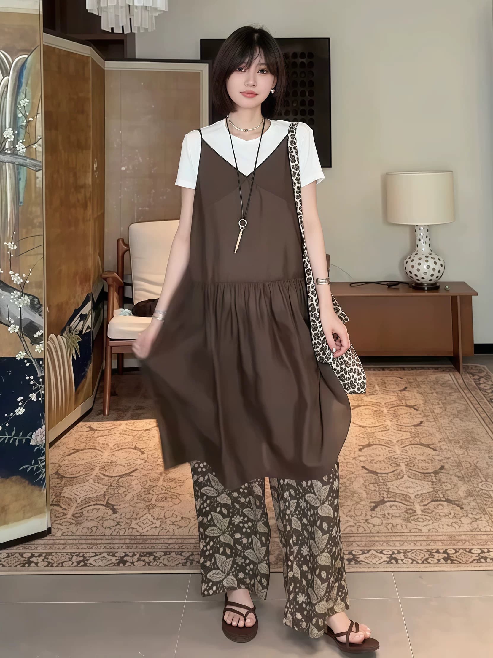 야자수 젖 여지 향기로운 한 부서 패션 캐주얼 V넥 스택 착용 단색 다용도 치마 아이들 이미지 4