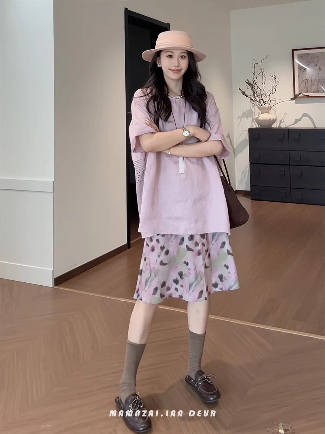 외국 가스 세련된 디자인 센스 프린트 반신 스커트 여성 여름 새로운 하이웨이스트 품격 미니멀리즘 다용도 A라인 스커트