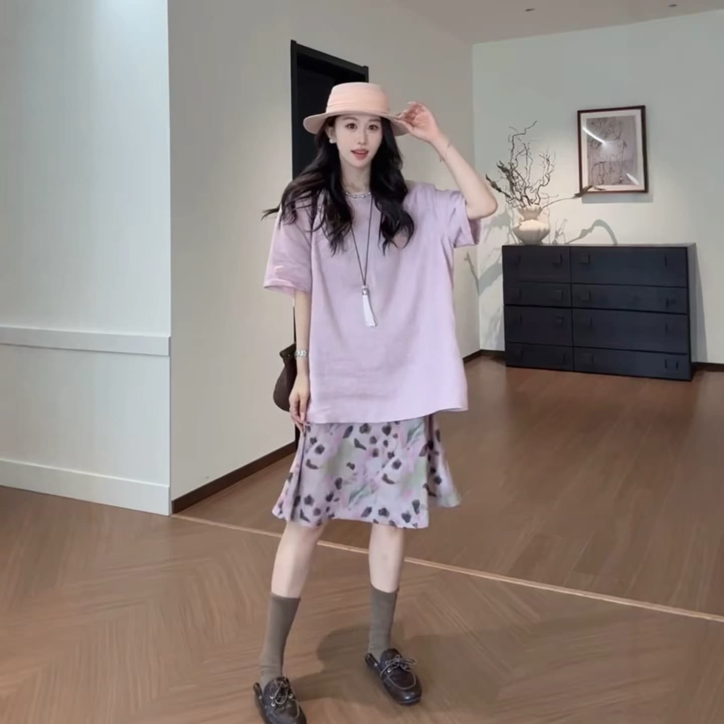 외국 가스 세련된 디자인 센스 프린트 반신 스커트 여성 여름 새로운 하이웨이스트 품격 미니멀리즘 다용도 A라인 스커트 상세 이미지 1